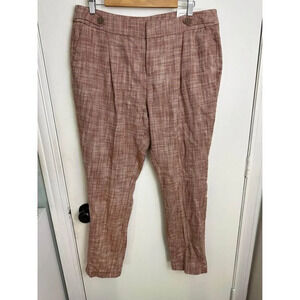 CJ Banks Linen Blend Pants – Rust Plaid, High Waist, Size 14W #0359